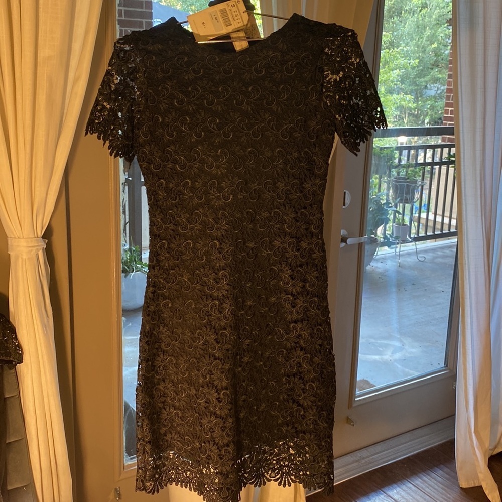 Zara Collection black lace shortsleeve dress cocktail wedding dressy NWT Small​​ - Picture 5 of 15